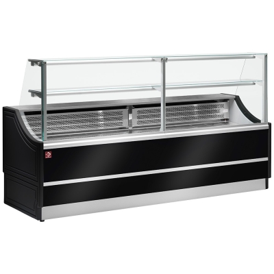 Comptoir vitrine réfrigérée à vitre droite 90°, avec réserve OL104/B5-R/R2
